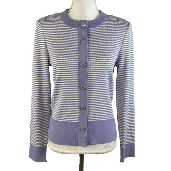 St. John Sweaters - St. John Cardigan Sweater Jacket sz Small Cornflower Blue Lilac Striped Career